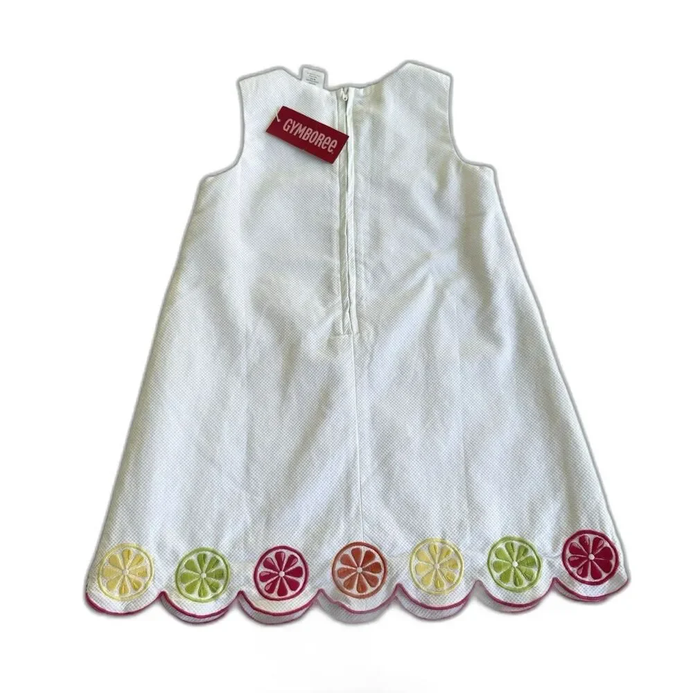 Y2K Gymboree Citrus Fruit Dress Girls Size 4 White Pique Lemon Lime Orange NWT